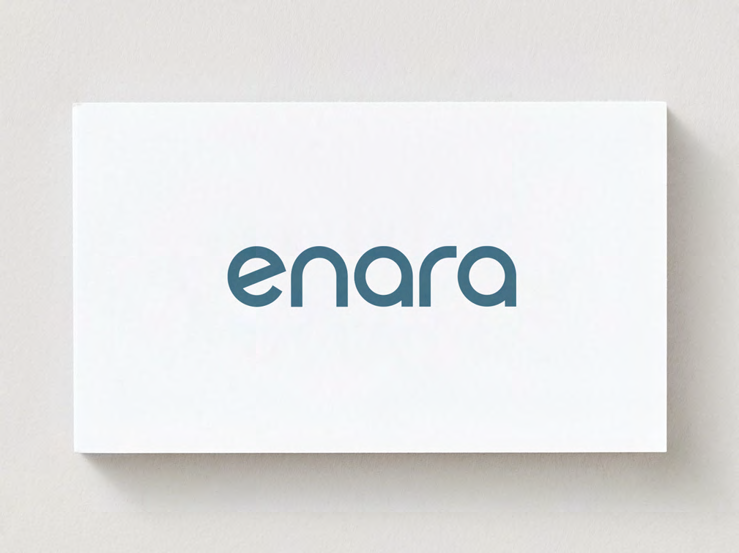 Business card front showing the Enara logotype on a clean white background