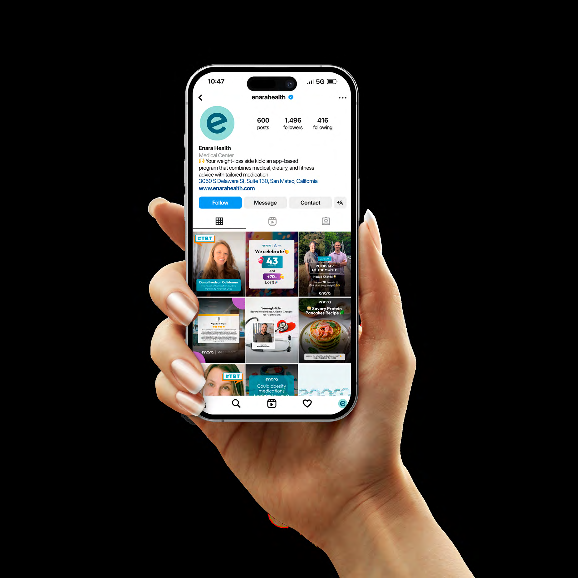 Enara Health Instagram profile shown on a smartphone