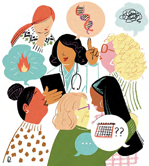 Doctor surrounded by diverse patients in a discussion, representing inclusive clinical care