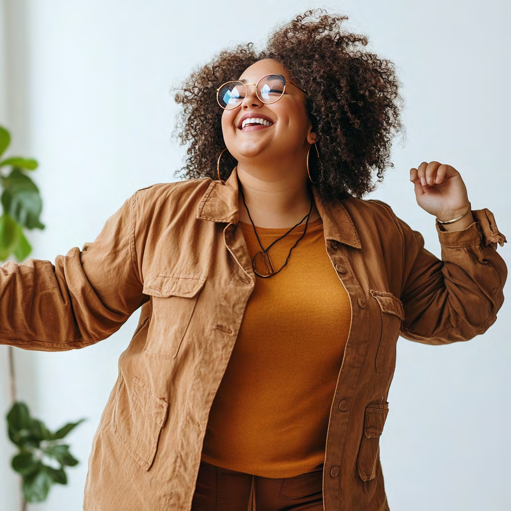 Person joyful and dancing, representing transformation and confidence