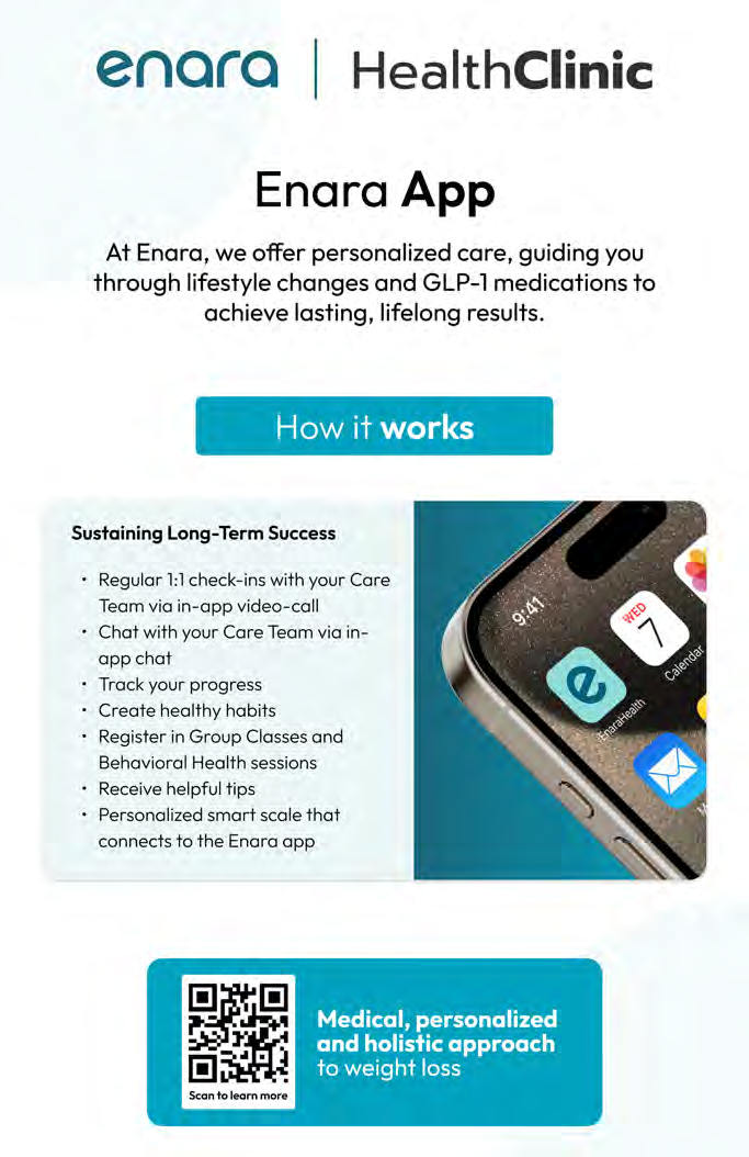 Co-branding vertical ad showing enara and HealthClinic lockup