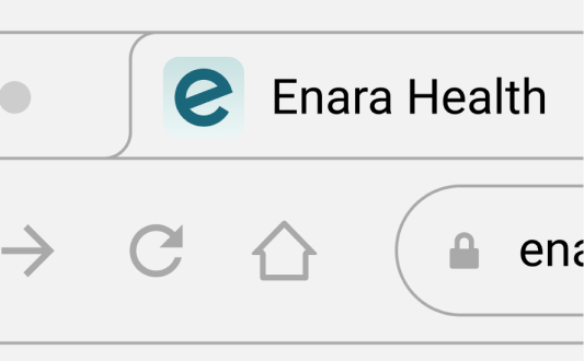 Browser favicon mockup showing the Enara e mark
